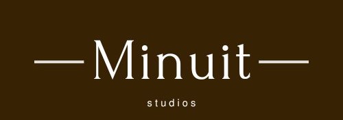 Minuit Studios white logo on brown background - creative fashion, beauty, music and lifestyle photography and videography with a French flaire based in Texas USA